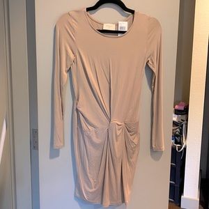 Everly long sleeve rushed dress, Taupe, size XS